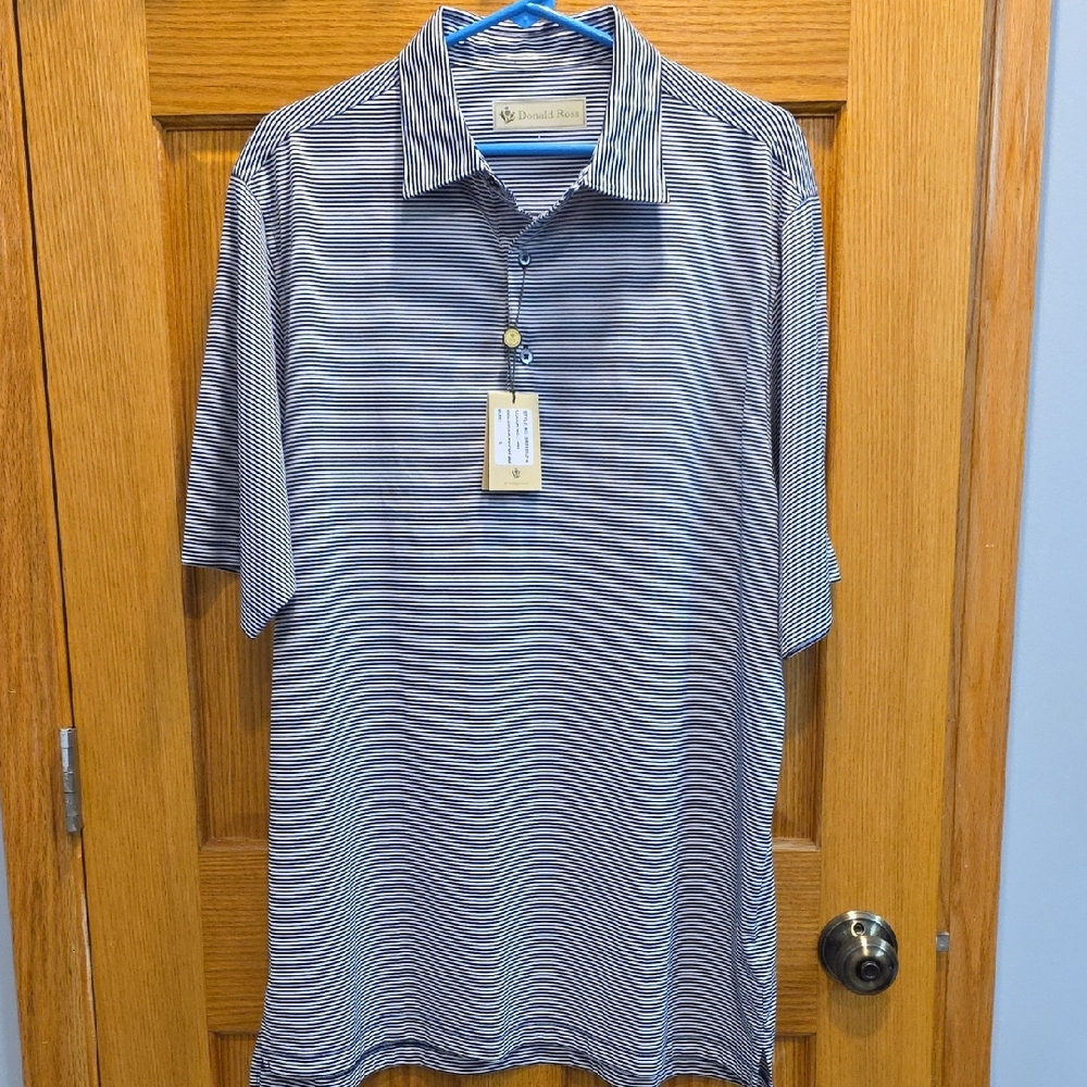 Men's Short-Sleeve Striped Polo - Blue/Cream Donald Ross Golf Polo! NWT!